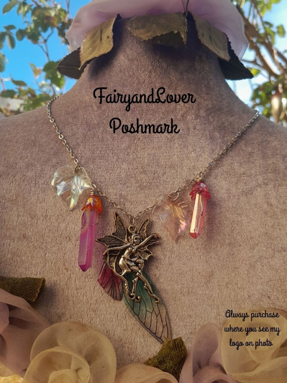 Fairy Wing Moon twilight quartz necklace, ren faire fairy costume accessory gift